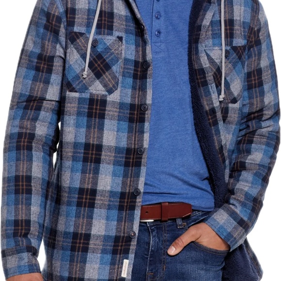 NWT Weatherproof Sherpa Lined Hooded Blue Plaid Shirt Jacket Shacket  XL - Picture 1 of 6